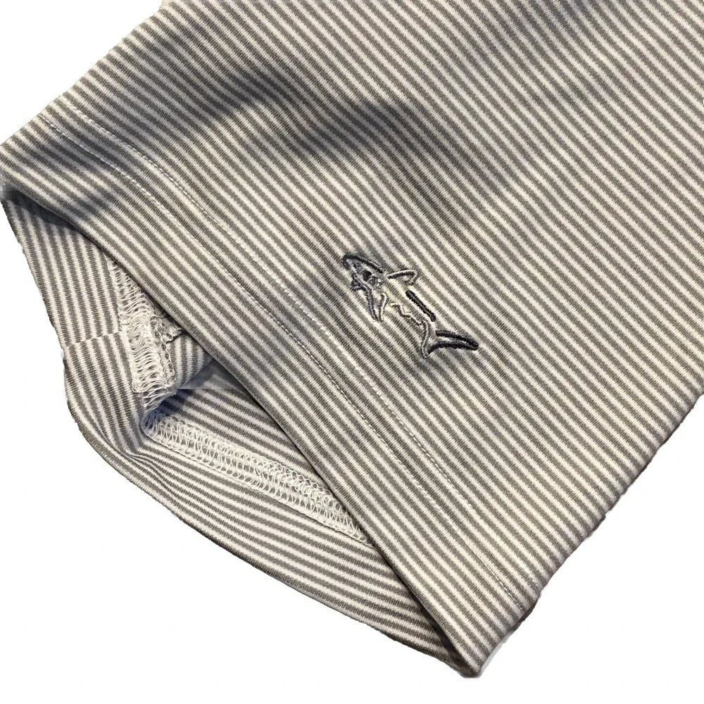 Greg Norman Men's Golf Polo Large Grey White Striped Shark Tasso Elba Play-Dry - Picture 6 of 9